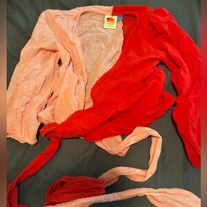 Anthropologie Two-Tone Red and Light Pink Tie-Front Top